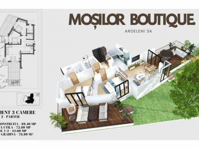 Mosilor Boutique II  apartament cu gradina si 2 terase !