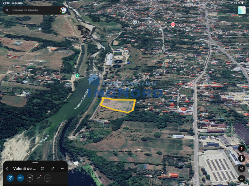 Teren intravilan  Vălenii de Munte – 9.123 mp | Deschidere 45 ml | Lângă râul Te