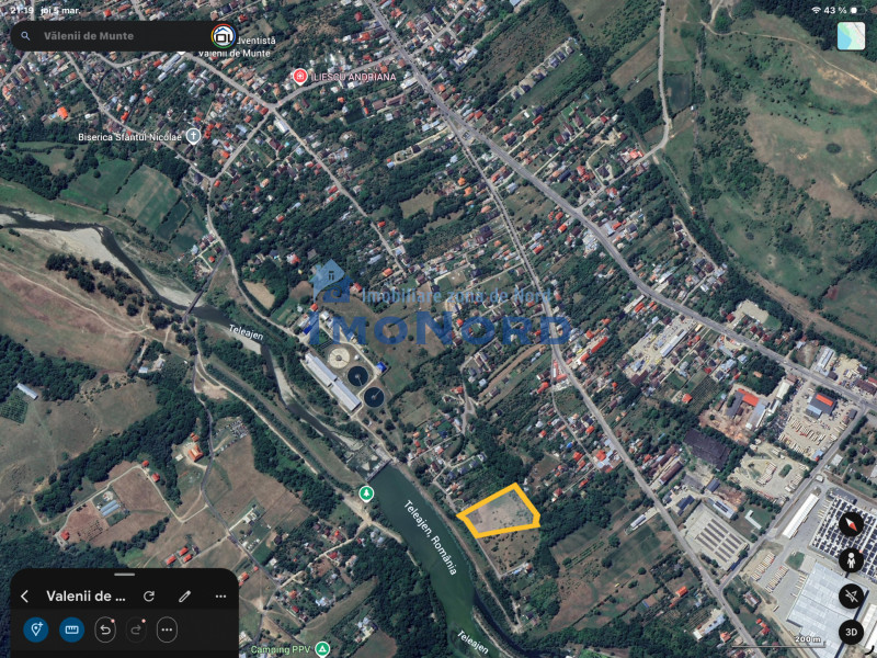 Teren intravilan  Vălenii de Munte – 9.123 mp | Deschidere 45 ml | Lângă râul Te