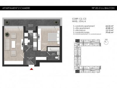 Apartament cu 2 camere tip 2D3 Balcon - Atria Urban Resort