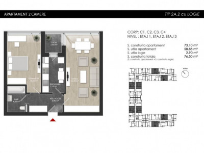 Apartament cu 2 camere tip 2A2 Logie- Atria Urban Resort