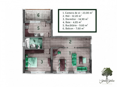 Apartament 2 camere decomandat Green Grove Residence - Comision Zero