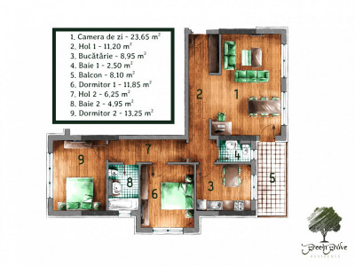 Apartament 3 camere decomandat Green Grove Residence - Comision Zero