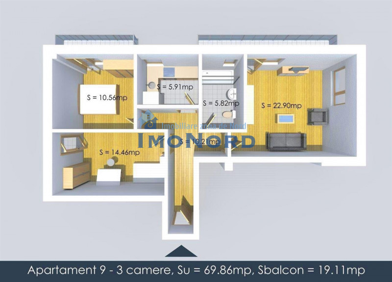 Vanzare 3 Camere 70 mp + 20 mp terasa. Bucurestii Noi-Soseaua Chitilei